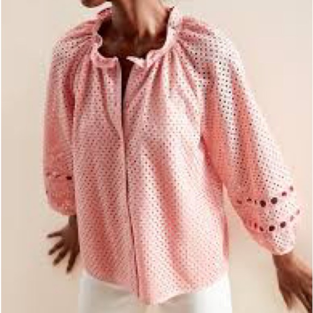 Banana Republic Factory Women’s Texture Eyelet Balloon  Sleeve Blouse size S